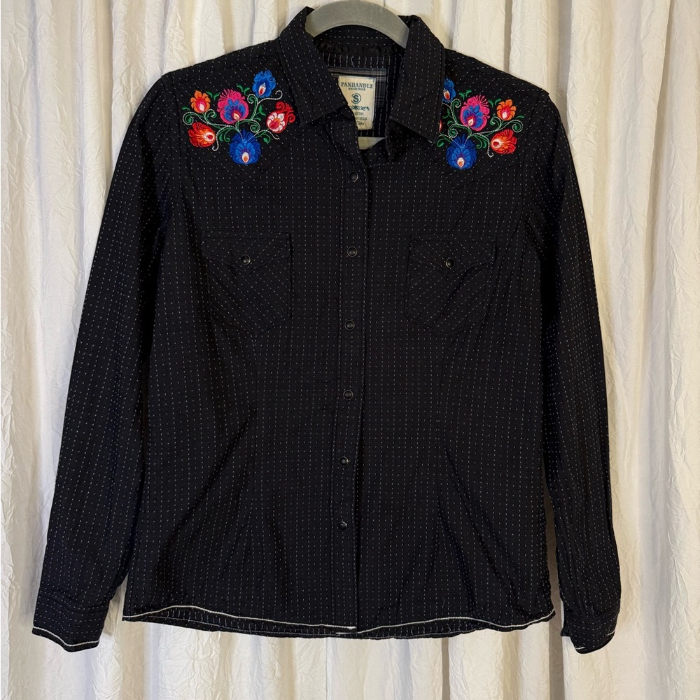 Panhandle Black Floral western Embroidered Shirt